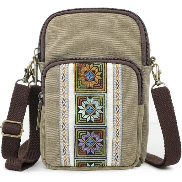 Women's S4 Army Green Vintage Embroidered Cute Mini Cross Body Bag Small Handbag - Picture 1 of 7